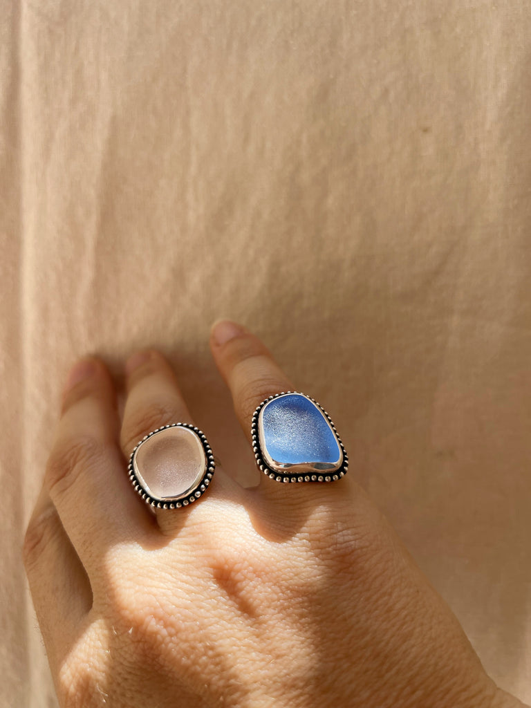 Large Blue Sea Glass Ring