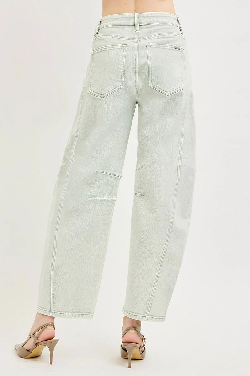 Slouchy Ankle Barrel Denim Pistachio