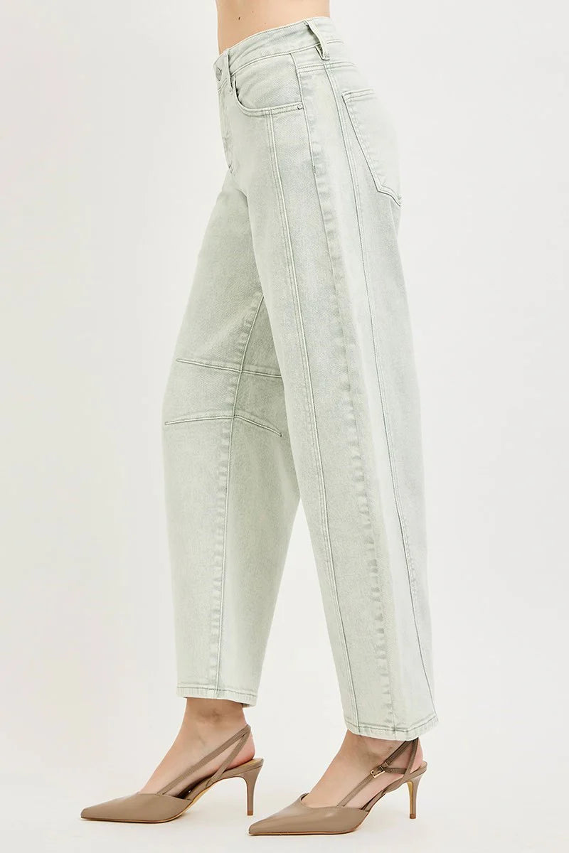 Slouchy Ankle Barrel Denim Pistachio