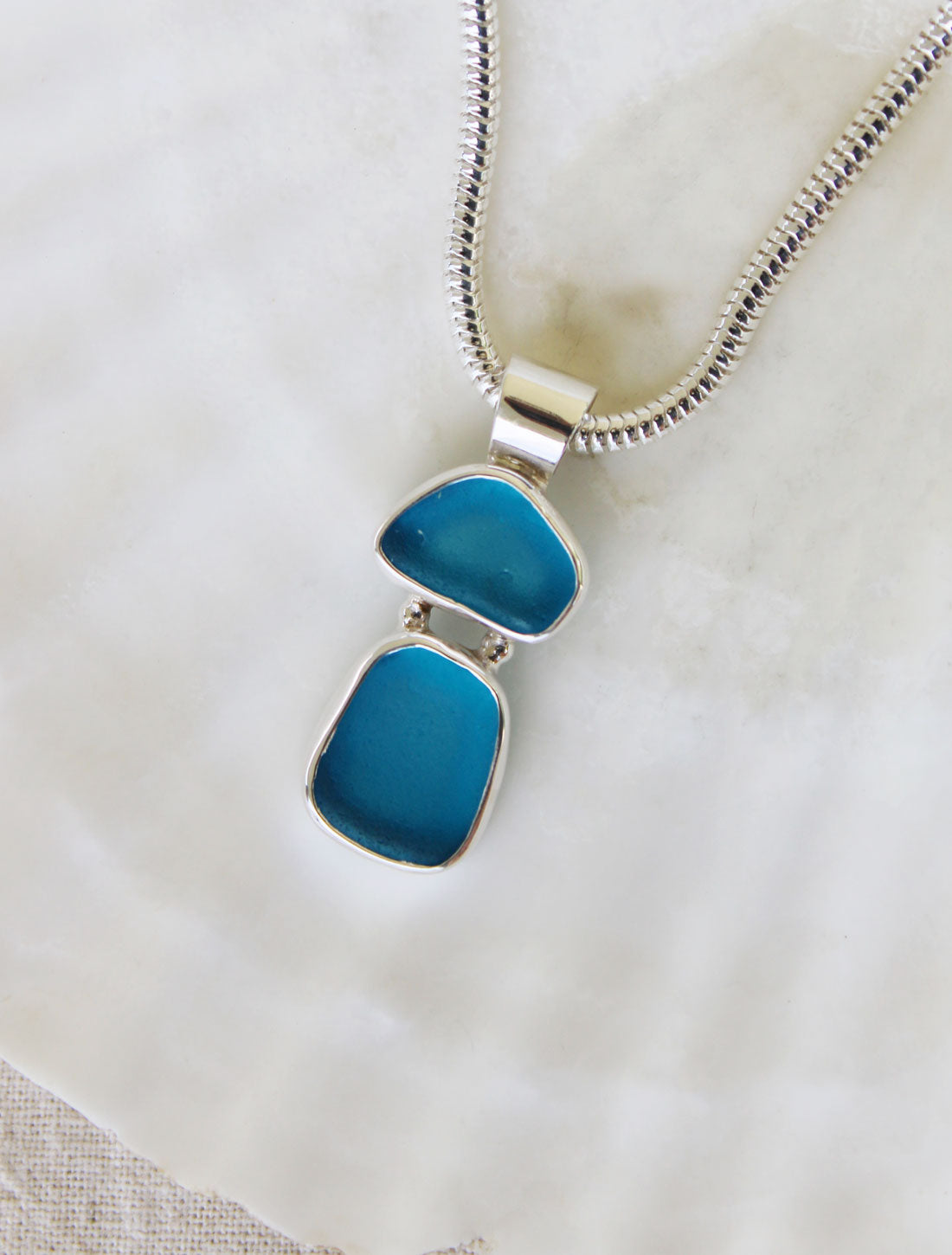 Sea Glass Pendant Ocean State of Mind Aqua Blue and Sterling Silver 03