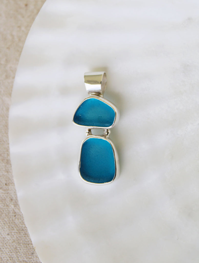 Sea Glass Pendant Ocean State of Mind Aqua Blue and Sterling Silver 03