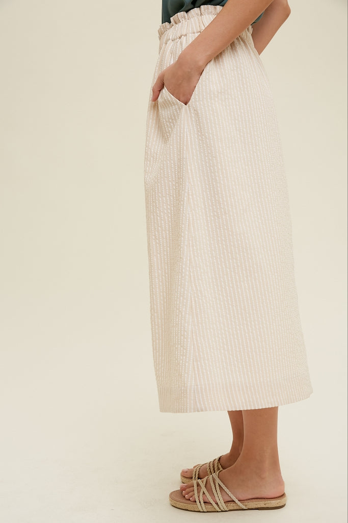 BUTTON-UP STRIPED MIDI SKIRT NATURAL