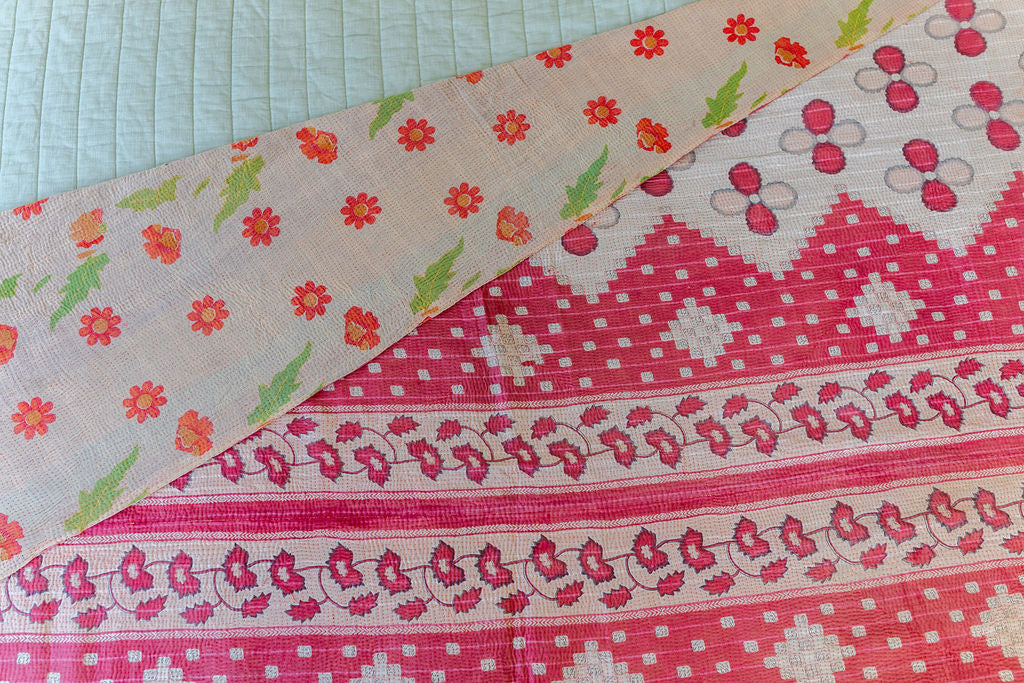 Vintage Kantha Quilt Reversible