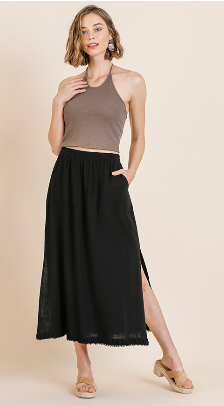 Linen Midi Skirt Black