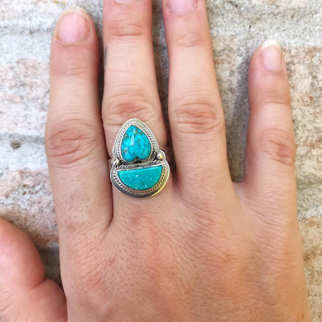 Double Turquoise Heart Ring