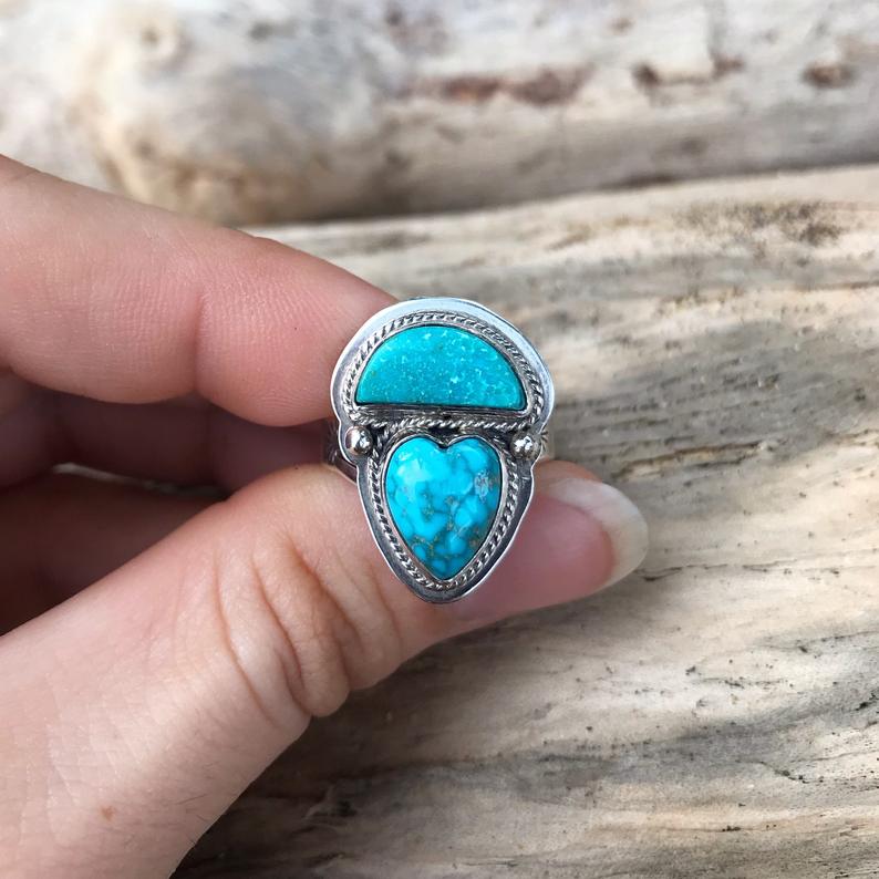 Double Turquoise Heart Ring